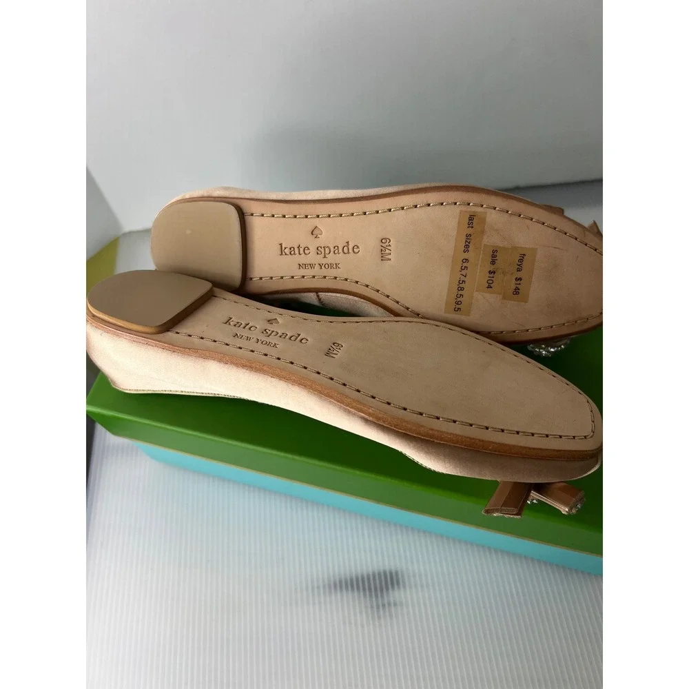 Kate Spade Freya Roasted Peanut Satin Crystal Bow Ballet Flats Pink 6.5M NEW